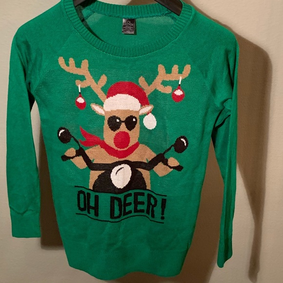 L.O.L. Vintage Sweaters - LOL Vintage Green Oh Deer Ugly Christmas Sweater